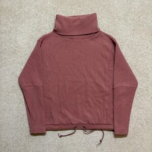 Varley Sweatshirt Womens Small Pink Ribbed Turtleneck Drawstring Hem Pullover